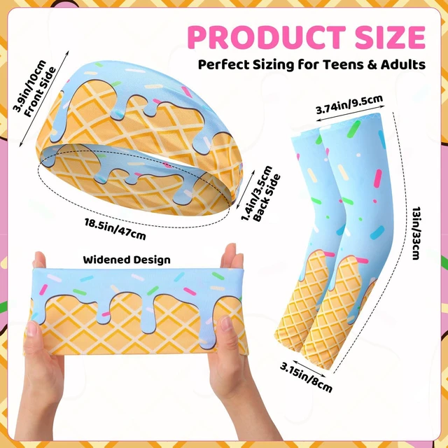 Alt view image 2 of 7 - 3 Set/6 Pcs Ice Cream Baseball Headbands and Arm Sleeves | UV Protection Cooling Sleeve for Youth Teen Adult Football Basketball Gym Party Favors