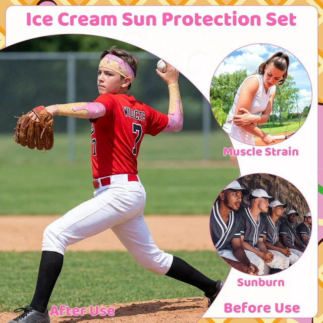 Alt view image 4 of 7 - 3 Set/6 Pcs Ice Cream Baseball Headbands and Arm Sleeves | UV Protection Cooling Sleeve for Youth Teen Adult Football Basketball Gym Party Favors
