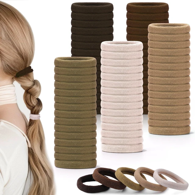 Main image of obeoby 100Pcs Nylon Hair Ties for Thick Hair, Elastic Ponytail Holders | Seamless Elastic Bands, Stretchy Hair Bands, No-Pull Hold, for Thick or Thin Hair, Neutral Color