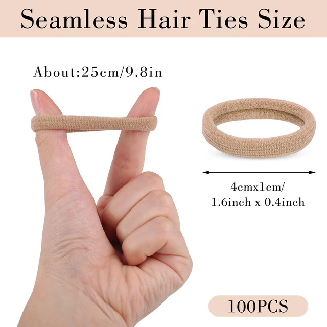 Alt view image 2 of 7 - obeoby 100Pcs Nylon Hair Ties for Thick Hair, Elastic Ponytail Holders | Seamless Elastic Bands, Stretchy Hair Bands, No-Pull Hold, for Thick or Thin Hair, Neutral Color