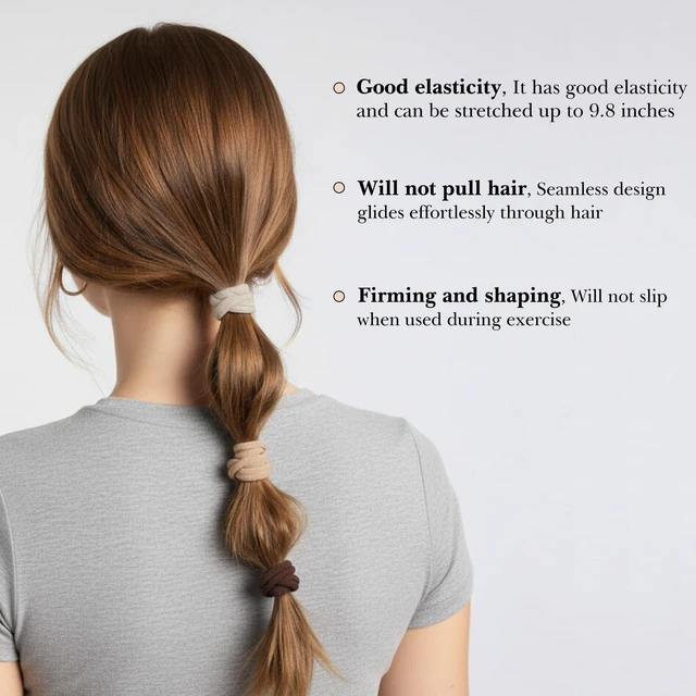 Alt view image 4 of 7 - obeoby 100Pcs Nylon Hair Ties for Thick Hair, Elastic Ponytail Holders | Seamless Elastic Bands, Stretchy Hair Bands, No-Pull Hold, for Thick or Thin Hair, Neutral Color