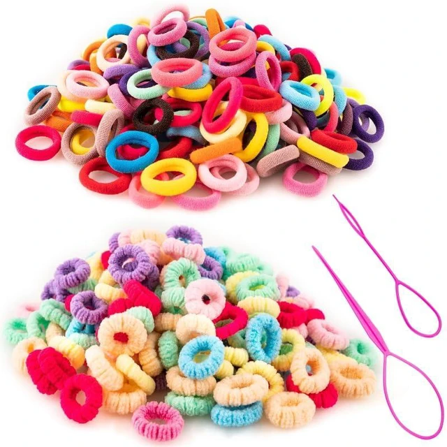 Main image of UUDYIGE 360pcs Toddler Hair Ties, No Damage Cotton Elastics for Baby & Kids | Soft Cotton | Ponytails Holders & Braids | Seamless Design | Fine & Thin Hair | Hair Bands for Little Girls | Assorted Col