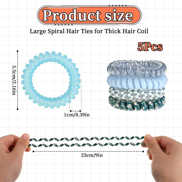Alt view image 2 of 7 - 5 PCS Spiral Hair Ties - No Damage, No Crease, Large Elastic, Waterproof Ponytail Holders for Thick & Thin Hair (Color B)