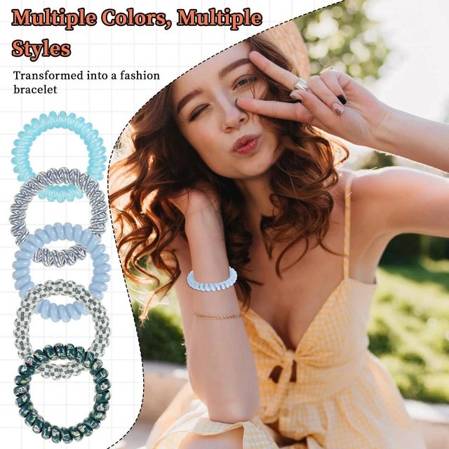 Alt view image 4 of 7 - 5 PCS Spiral Hair Ties - No Damage, No Crease, Large Elastic, Waterproof Ponytail Holders for Thick & Thin Hair (Color B)