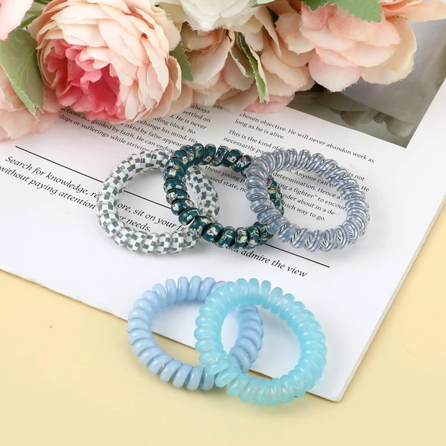 Alt view image 7 of 7 - 5 PCS Spiral Hair Ties - No Damage, No Crease, Large Elastic, Waterproof Ponytail Holders for Thick & Thin Hair (Color B)