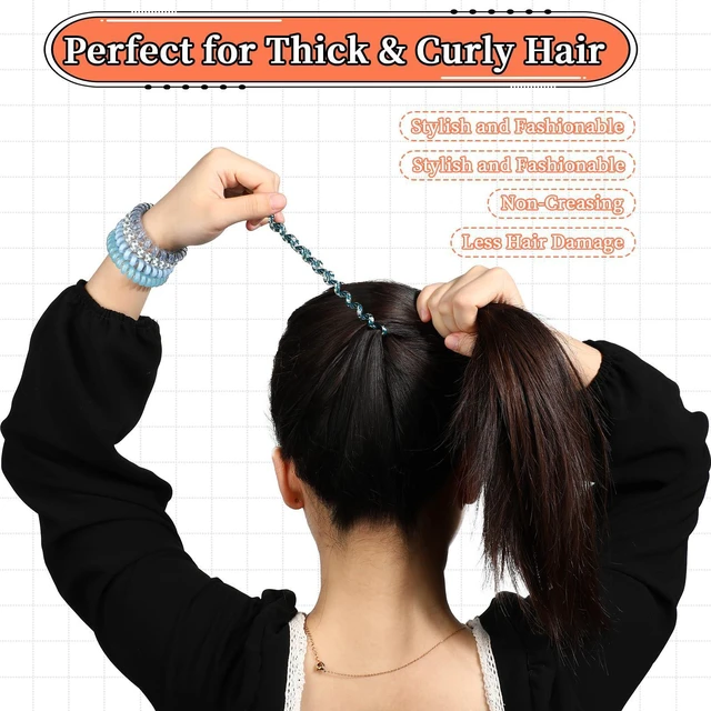 Alt view image 3 of 7 - 5 PCS Spiral Hair Ties - No Damage, No Crease, Large Elastic, Waterproof Ponytail Holders for Thick & Thin Hair (Color B)