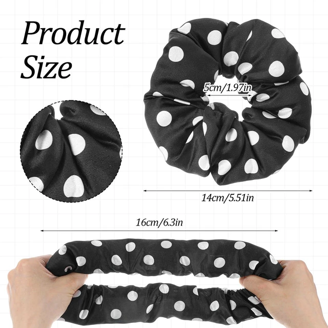 Alt view image 2 of 7 - 2PCS Large Scrunchies for Women, Polka Dot Oversized Scrunchies for Thick Hair, Elastic Jumbo Scrunchie Ponytail Holders for Girls Black and Beige
