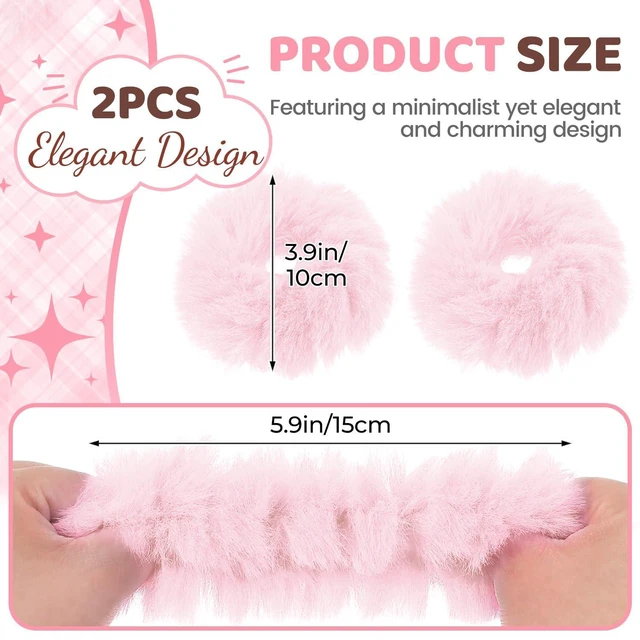 Alt view image 2 of 7 - 4PCS Pom-Pom Hair Ties,Bright Pink Soft Furry Faux Rabbit Fur Fuzzy Scrunchies,Fluffy Ponytail Holders,Rope Wristband,Hair Ring,Fur Hair Accessories for Girls Women (Pink)
