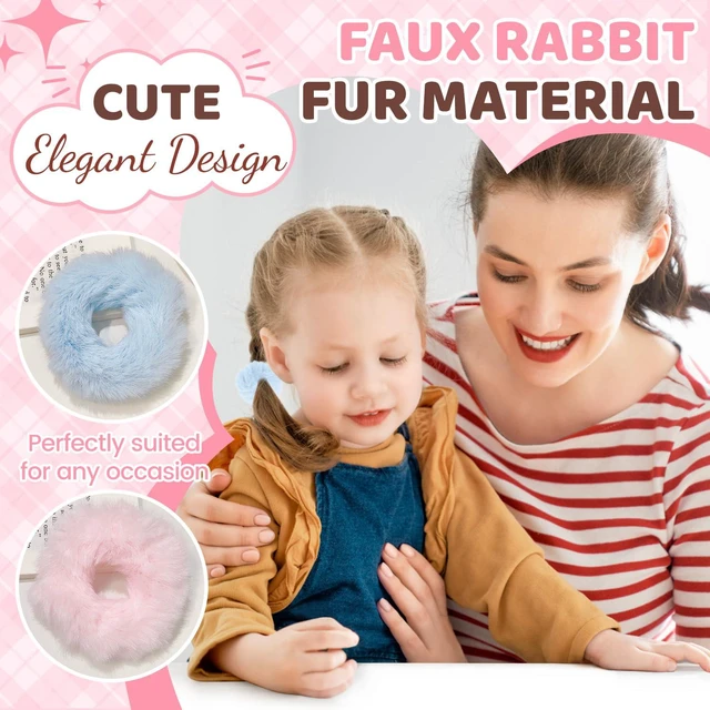 Alt view image 5 of 7 - 4PCS Pom-Pom Hair Ties,Bright Pink Soft Furry Faux Rabbit Fur Fuzzy Scrunchies,Fluffy Ponytail Holders,Rope Wristband,Hair Ring,Fur Hair Accessories for Girls Women (Pink)