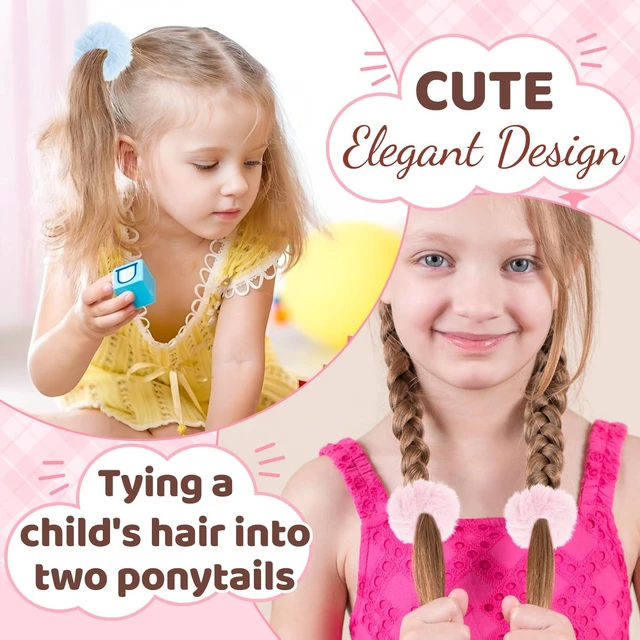Alt view image 6 of 7 - 4PCS Pom-Pom Hair Ties,Bright Pink Soft Furry Faux Rabbit Fur Fuzzy Scrunchies,Fluffy Ponytail Holders,Rope Wristband,Hair Ring,Fur Hair Accessories for Girls Women (Pink)