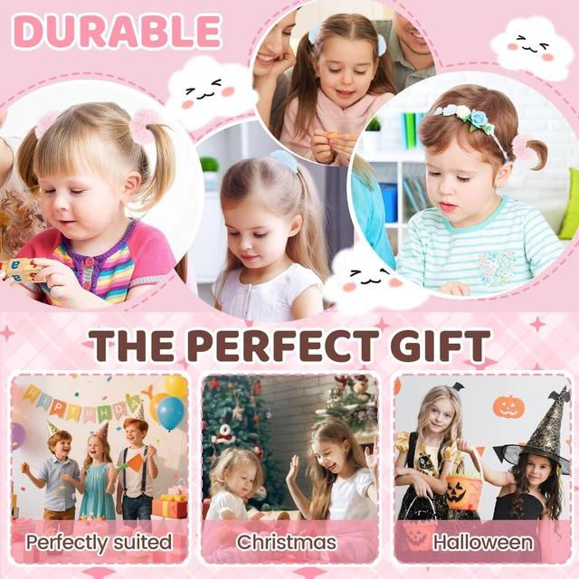 Alt view image 7 of 7 - 4PCS Pom-Pom Hair Ties,Bright Pink Soft Furry Faux Rabbit Fur Fuzzy Scrunchies,Fluffy Ponytail Holders,Rope Wristband,Hair Ring,Fur Hair Accessories for Girls Women (Pink)