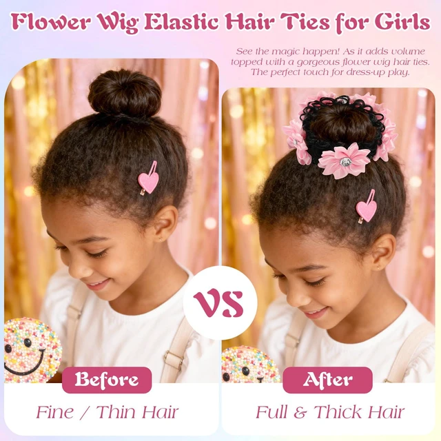 Alt view image 2 of 7 - 2PCS Pink Rhinestone Flower Fake Hair Scrunchies No Damage for Girls | Fake Elastic Hair Ties with Floral Design, Soft & Stretchy Ponytail Holders for Thick Thin Hair, Rhinestone Flower Decor