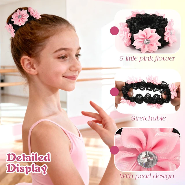 Alt view image 3 of 7 - 2PCS Pink Rhinestone Flower Fake Hair Scrunchies No Damage for Girls | Fake Elastic Hair Ties with Floral Design, Soft & Stretchy Ponytail Holders for Thick Thin Hair, Rhinestone Flower Decor