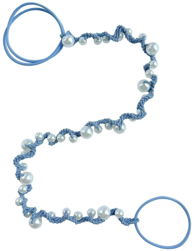 Main image of Hair Ties for Women No Hook, 25" Hand Braided Pearl Ponytail Holders Soft Pony Tail Wrap for Sports,Workouts,Daily Use,Swim,Beach, No-Damage Hair Accessories Hair Accessories (Steel Blue)