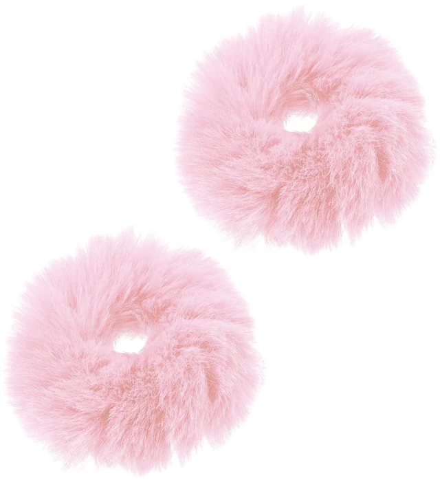 Main image of PEOVLVN 2 Pcs Pink Scrunchies, Pom Pom Hair Ties Fuzzy Scrunchies | Faux Rabbit Fur Fluffy Ponytail Holders Pink Hair Accessories for Girls Women Halloween Costume