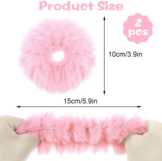 Alt view image 2 of 7 - PEOVLVN 2 Pcs Pink Scrunchies, Pom Pom Hair Ties Fuzzy Scrunchies | Faux Rabbit Fur Fluffy Ponytail Holders Pink Hair Accessories for Girls Women Halloween Costume