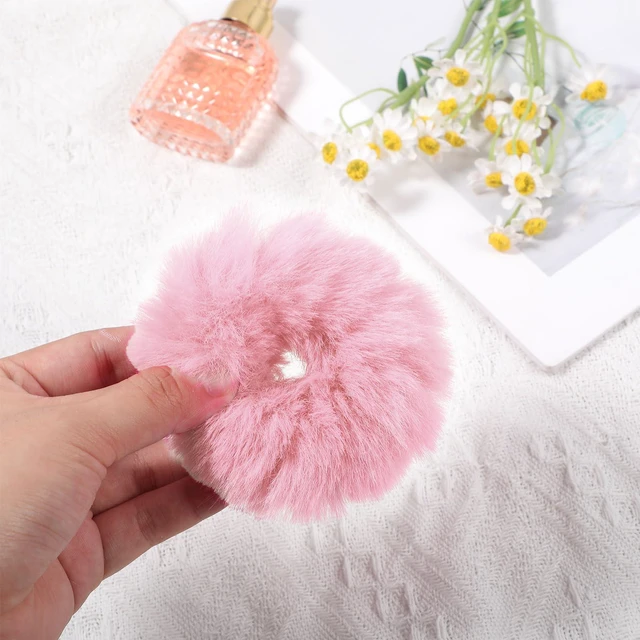 Alt view image 6 of 7 - PEOVLVN 2 Pcs Pink Scrunchies, Pom Pom Hair Ties Fuzzy Scrunchies | Faux Rabbit Fur Fluffy Ponytail Holders Pink Hair Accessories for Girls Women Halloween Costume