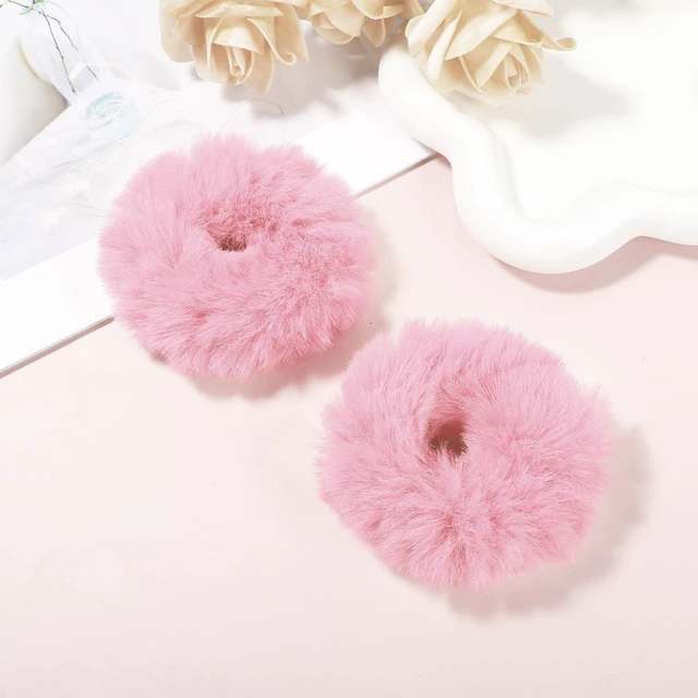 Alt view image 7 of 7 - PEOVLVN 2 Pcs Pink Scrunchies, Pom Pom Hair Ties Fuzzy Scrunchies | Faux Rabbit Fur Fluffy Ponytail Holders Pink Hair Accessories for Girls Women Halloween Costume