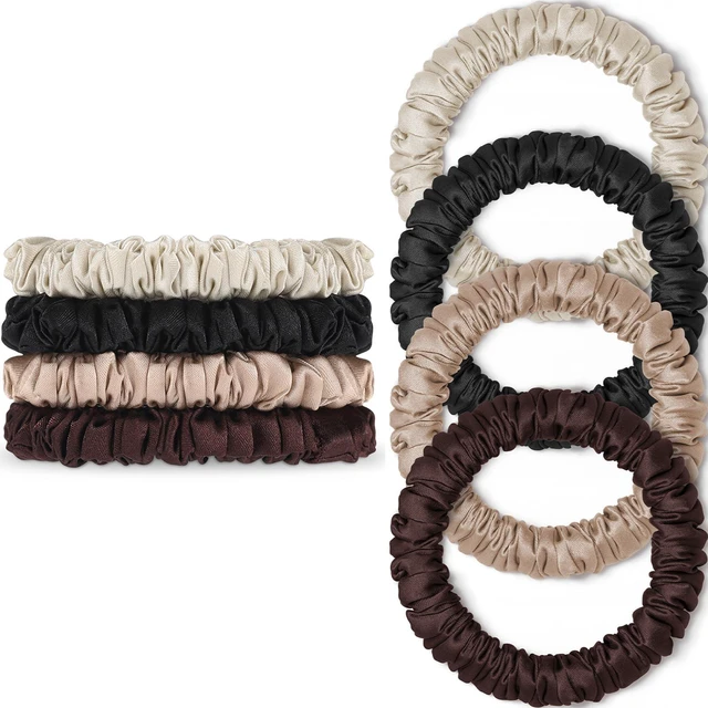 Main image of Scrunchies Hair Ties Silky Satin Scrunchy, WantGor Women 4PC Hair Bands | Satin Hair Scrunchies Elastic Scrunchies Bracelets Ponytail Holders Hair Accessories (Black,Brown,Champagne,Apricot)