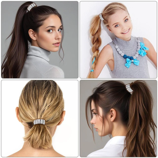 Alt view image 3 of 7 - 3pcs Pony Tails Hair Ties, Crystal Ponytail Holders, Hair Ties, Silver | Sparkly Rhinestone, Elastic Scrunchies, for Thin Thick Hair, Rhinestone Hair Accessories, for Women Girls