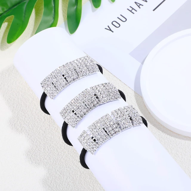 Alt view image 5 of 7 - 3pcs Pony Tails Hair Ties, Crystal Ponytail Holders, Hair Ties, Silver | Sparkly Rhinestone, Elastic Scrunchies, for Thin Thick Hair, Rhinestone Hair Accessories, for Women Girls