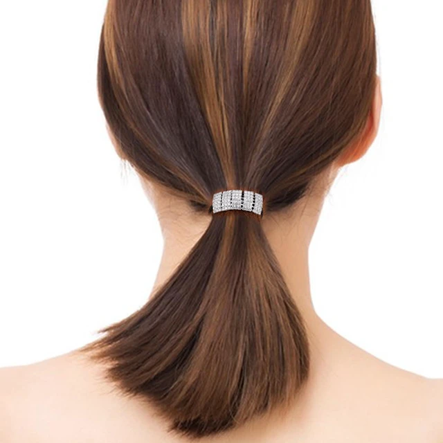 Alt view image 7 of 7 - 3pcs Pony Tails Hair Ties, Crystal Ponytail Holders, Hair Ties, Silver | Sparkly Rhinestone, Elastic Scrunchies, for Thin Thick Hair, Rhinestone Hair Accessories, for Women Girls