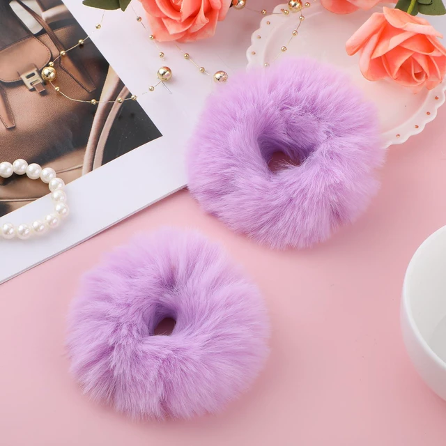 Main image of Lusofie 2Pcs Purple Pompom Hair Tie Furry Faux Rabbit Fur Fuzzy Scrunchies Purple Fuzzy Hair Ties Baby Hair Ties Ponytail Holders Pom Hair Accessories for Girl Women