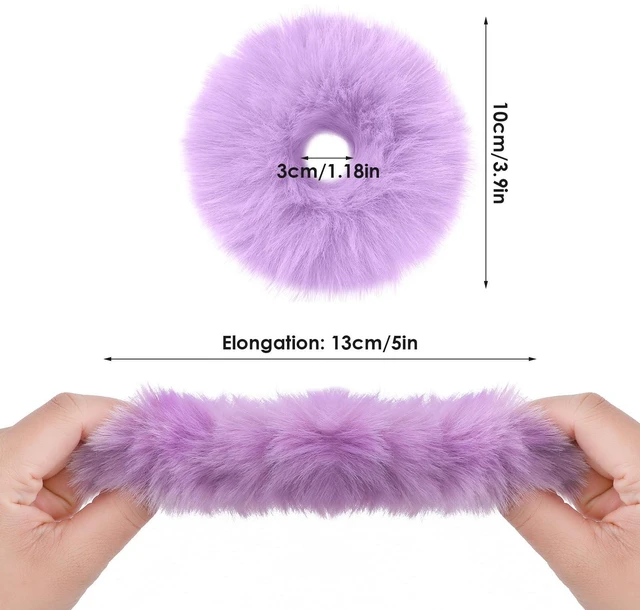 Alt view image 2 of 7 - Lusofie 2Pcs Purple Pompom Hair Tie Furry Faux Rabbit Fur Fuzzy Scrunchies Purple Fuzzy Hair Ties Baby Hair Ties Ponytail Holders Pom Hair Accessories for Girl Women