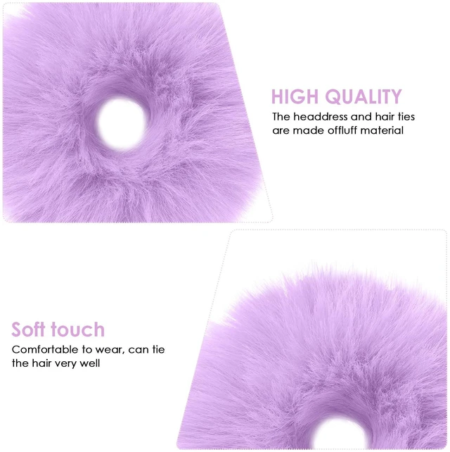 Alt view image 3 of 7 - Lusofie 2Pcs Purple Pompom Hair Tie Furry Faux Rabbit Fur Fuzzy Scrunchies Purple Fuzzy Hair Ties Baby Hair Ties Ponytail Holders Pom Hair Accessories for Girl Women