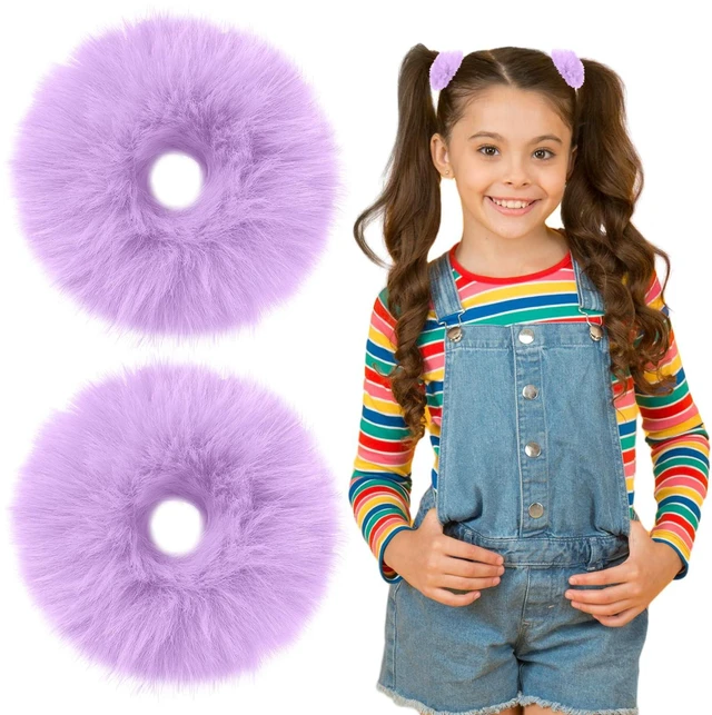 Alt view image 4 of 7 - Lusofie 2Pcs Purple Pompom Hair Tie Furry Faux Rabbit Fur Fuzzy Scrunchies Purple Fuzzy Hair Ties Baby Hair Ties Ponytail Holders Pom Hair Accessories for Girl Women