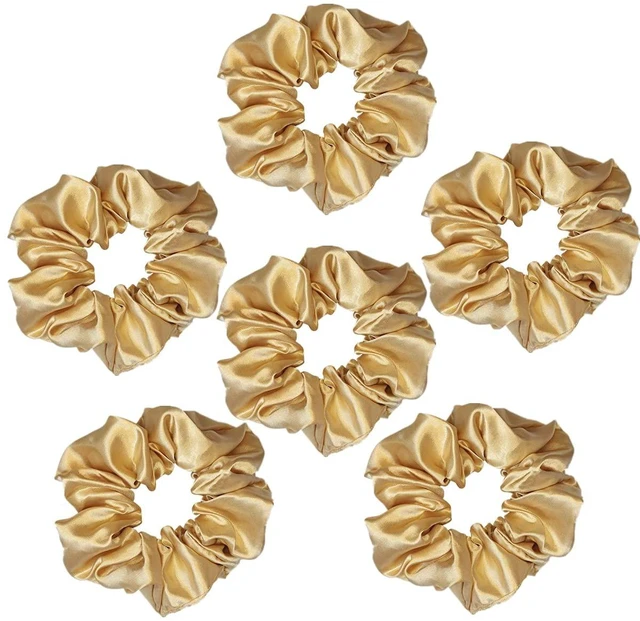 Alt view image 4 of 4 - 6 Pcs Satin Silk Hair Scrunchies Soft Hair Ties Fashion Hair Bands Hair Bow Ropes Hair Elastic Bracelet Ponytail Holders Hair Accessories for Women and Girls (4.5 Inch, Dark Gold)