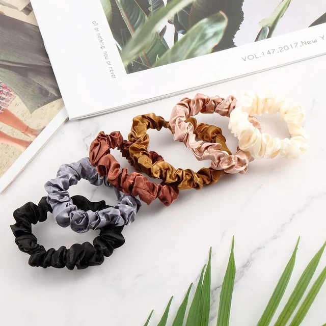 Alt view image 2 of 7 - 12 Pcs Small Satin Scrunchies Bulk Silk Hair Ties for Women, Multicolor | Mini Scrunchy, Thin Hair Bands, Skinny Ponytail Holders, Suitable for Thick Curly Ponytails Wrist Decor