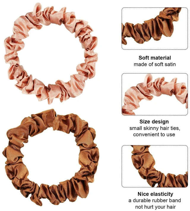 Alt view image 6 of 7 - 12 Pcs Small Satin Scrunchies Bulk Silk Hair Ties for Women, Multicolor | Mini Scrunchy, Thin Hair Bands, Skinny Ponytail Holders, Suitable for Thick Curly Ponytails Wrist Decor
