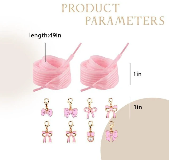 Alt view image 2 of 7 - ShiQiao Spl Ribbon Shoe Laces Ties Shoelaces for Women Bday Birthday Gifts for Girls Flat Stripe Shoestrings Shoelace Accessories Clips for Sneakers Boots Bow Bowknot Charms for Shoes Clips Charms