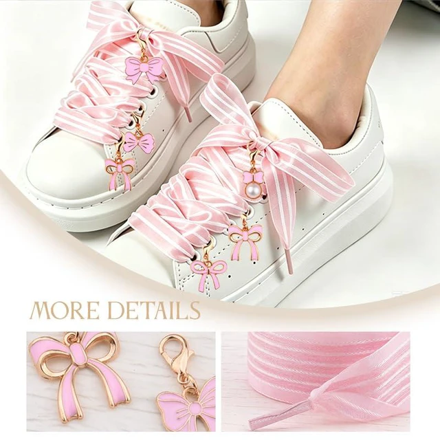 Alt view image 3 of 7 - ShiQiao Spl Ribbon Shoe Laces Ties Shoelaces for Women Bday Birthday Gifts for Girls Flat Stripe Shoestrings Shoelace Accessories Clips for Sneakers Boots Bow Bowknot Charms for Shoes Clips Charms