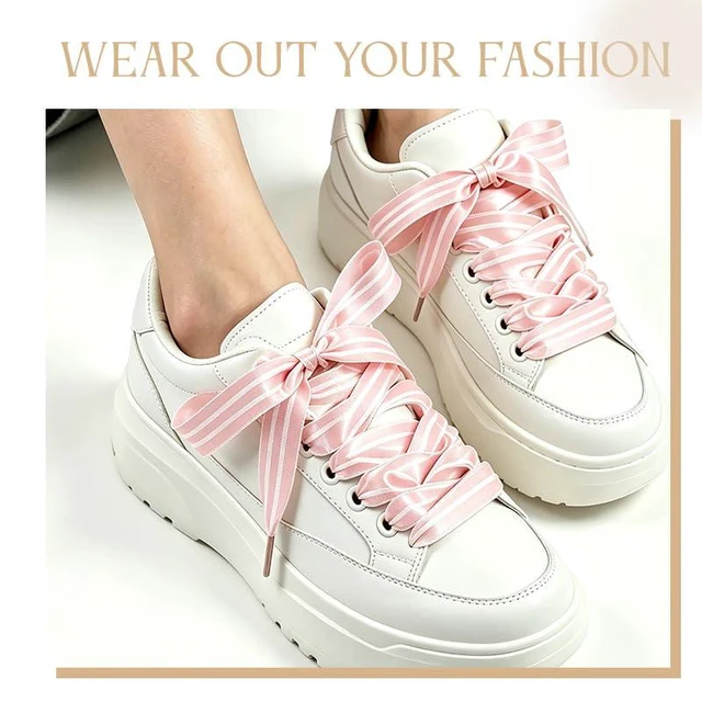 Alt view image 4 of 7 - ShiQiao Spl Ribbon Shoe Laces Ties Shoelaces for Women Bday Birthday Gifts for Girls Flat Stripe Shoestrings Shoelace Accessories Clips for Sneakers Boots Bow Bowknot Charms for Shoes Clips Charms