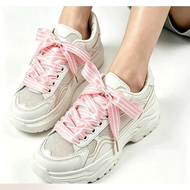 Alt view image 5 of 7 - ShiQiao Spl Ribbon Shoe Laces Ties Shoelaces for Women Bday Birthday Gifts for Girls Flat Stripe Shoestrings Shoelace Accessories Clips for Sneakers Boots Bow Bowknot Charms for Shoes Clips Charms