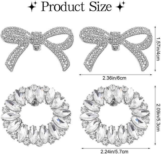 Alt view image 2 of 7 - Sorcristy 4 PCS Rhinestone Bow Shoe Clips for Women, Silver Crystal Bow Clips on Heels, Detachable Shoe Charms Decorations for High Heels Wedding Bridal Prom Party