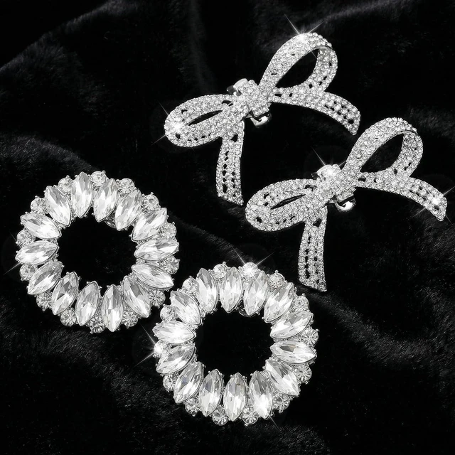 Alt view image 3 of 7 - Sorcristy 4 PCS Rhinestone Bow Shoe Clips for Women, Silver Crystal Bow Clips on Heels, Detachable Shoe Charms Decorations for High Heels Wedding Bridal Prom Party
