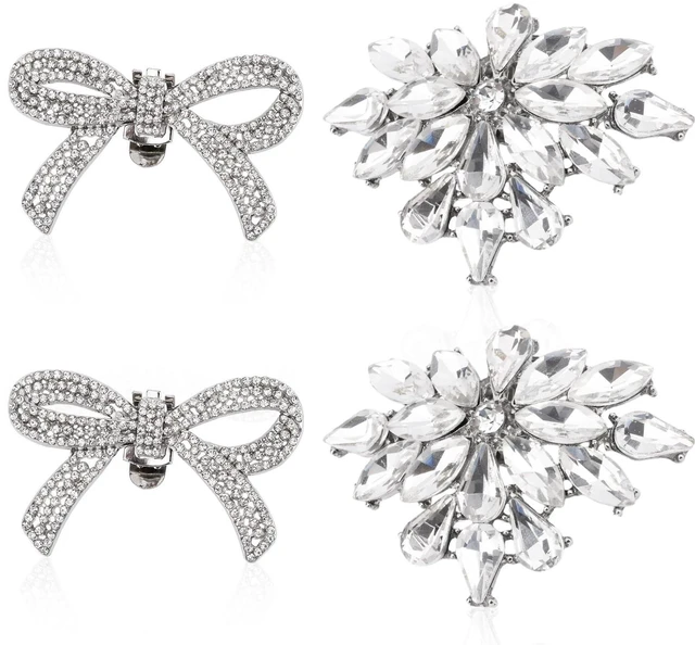 Main image of Fukaisu 4pcs Rhinestone Shoe Clip, 2 Style Flower Shoe Clips Detachable Rhinestone Bow Heels Accessories for Women Heels Dress Shoes