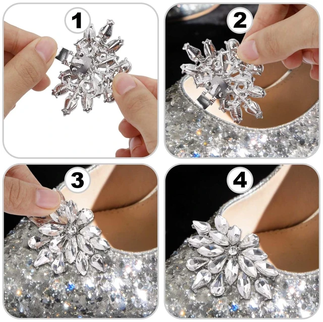 Alt view image 3 of 7 - Fukaisu 4pcs Rhinestone Shoe Clip, 2 Style Flower Shoe Clips Detachable Rhinestone Bow Heels Accessories for Women Heels Dress Shoes