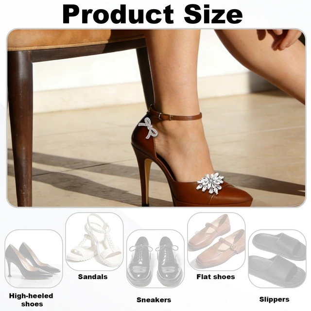 Alt view image 5 of 7 - Fukaisu 4pcs Rhinestone Shoe Clip, 2 Style Flower Shoe Clips Detachable Rhinestone Bow Heels Accessories for Women Heels Dress Shoes