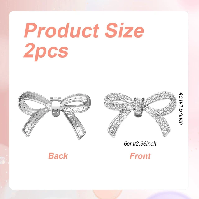 Alt view image 2 of 7 - Mikovivi 2pcs Rhinestone Bow Shoe Clips, Decorative Shoe Clips for Women Detachable Sparkling Rhinestone Shoe Charm Bow Shoe Buckles Accessories for Heels Dress Shoes Wedding (Silver)