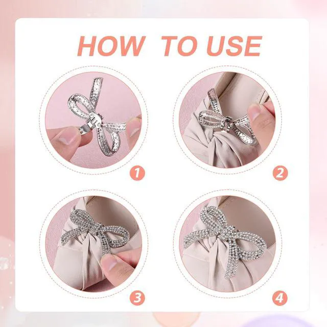 Alt view image 4 of 7 - Mikovivi 2pcs Rhinestone Bow Shoe Clips, Decorative Shoe Clips for Women Detachable Sparkling Rhinestone Shoe Charm Bow Shoe Buckles Accessories for Heels Dress Shoes Wedding (Silver)