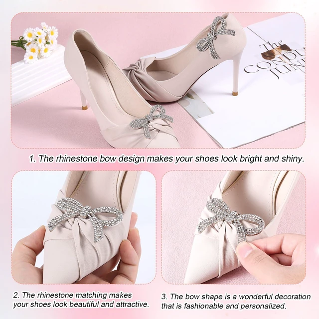 Alt view image 5 of 7 - Mikovivi 2pcs Rhinestone Bow Shoe Clips, Decorative Shoe Clips for Women Detachable Sparkling Rhinestone Shoe Charm Bow Shoe Buckles Accessories for Heels Dress Shoes Wedding (Silver)