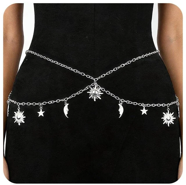 Main image of Waist Chain for WomenRenaissance Greek Goddess Accessories Y2K Body Belly Chain Skirt Dress Stomach Medieval Corset Hippie Belt Hip Fashion - Silver Sun Moon Star