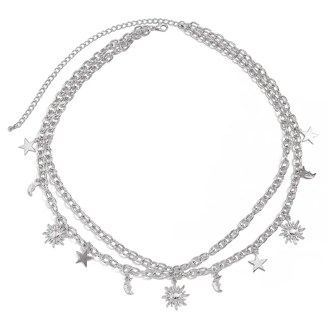 Alt view image 3 of 6 - Waist Chain for WomenRenaissance Greek Goddess Accessories Y2K Body Belly Chain Skirt Dress Stomach Medieval Corset Hippie Belt Hip Fashion - Silver Sun Moon Star
