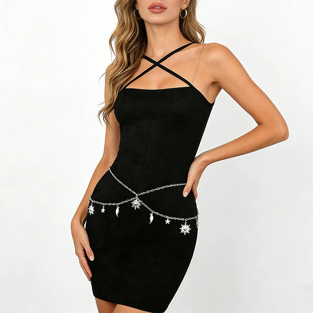 Alt view image 4 of 6 - Waist Chain for WomenRenaissance Greek Goddess Accessories Y2K Body Belly Chain Skirt Dress Stomach Medieval Corset Hippie Belt Hip Fashion - Silver Sun Moon Star