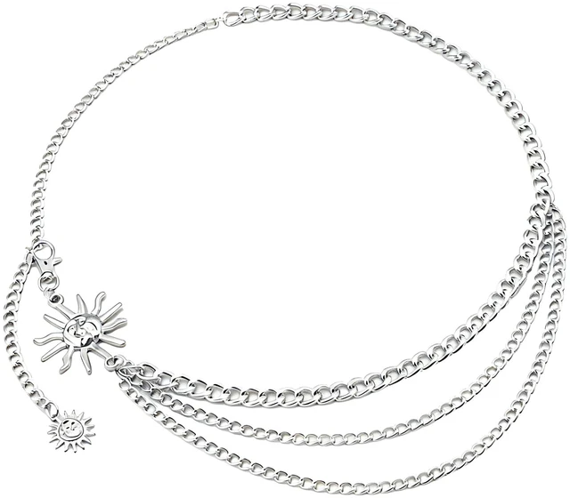 Alt view image 3 of 4 - Waist Chain for WomenRenaissance Accessories Y2K Body Belly Chain Medieval Skirt Dress Stomach Hippie Corset Belt Hip Greek Goddess Fashion - Silver Sun