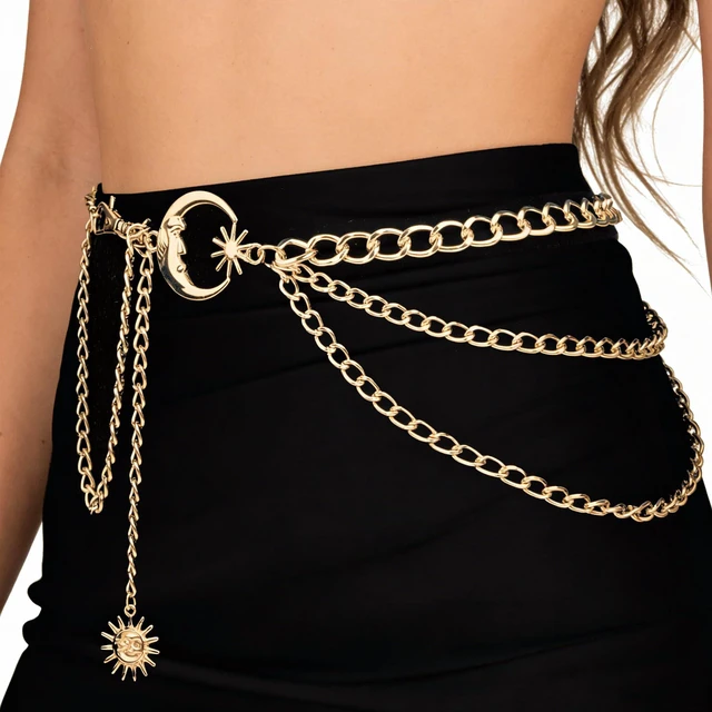 Alt view image 6 of 6 - Waist Chain for WomenRenaissance Greek Goddess Accessories Y2K Body Belly Chain Skirt Medieval Hippie Corset Dress Stomach Belt Hip Fashion - Gold Moon